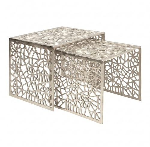 Wohnling Couchtisch 2er Set Aluminium Silber Rechteckig