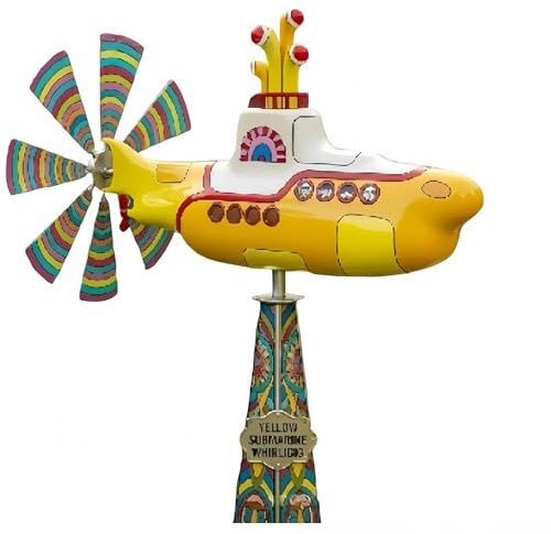 Yellow Submarine Wind Spinner, Heavy Duty Metal Kinetic Garden Spinner with Rotating Spin Blades, 3D Motion Art Wind Sculpture, UV-Resistant Non-Fading Outdoor Decor for Patio, Yard & Lawn (B)
