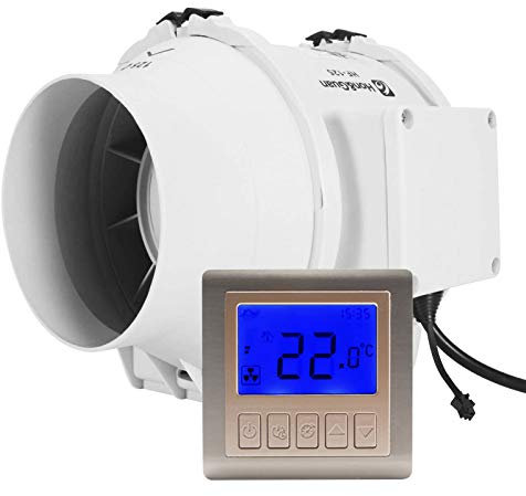Hon&Guan 125mm Rohrventilator, 310m³/h Regelbarer Ventilator mit Intelligenter Schalter, Kontrolle der Zeit, Temperatur und Luftstrom, Rohrlüfter für Gewächshaus, Badezimmer, Keller, Garage, Grau