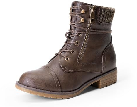 DREAM PAIRS Stivali da Donna con Tacco Grosso e Stivaletti Pelle PU Stivaletti con Tacco Spesso e Suola Spessa in TPR Con Lacci,Size 39,Marrone,PEAKK