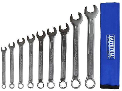 Faithfull FAISPASETC9R Combination Spanner Set with Roll, 9 Piece, Multi-Colour, 1