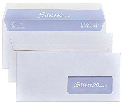 Silver Strip B0220921 500 Buste per Stampanti Laser Commerciale, F.To 110 x 230 con Patella Chiusa in Carta Uso Mano Fsc 90 g con Finestra 40 x 100
