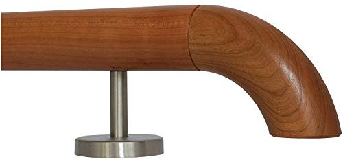 TIBU Kirschbaum Holz Handlauf Geländer 30-500cm gerade Edelstahl Halter, Länge 250 cm mit 4 gerade Halter und Enden Holzkrümmling