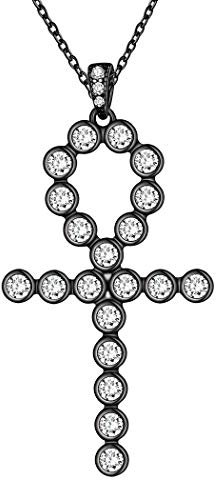 Jewmon Koptische Ankh Kreuz Halskette Iced Out Schlüssel des Lebens Ankh Halskette Männer Frauen Sterling Silber Schwarz Ankh Anhänger Halskette Lebenssymbol Ägyptisches Schmuckgeschenk FP0147K