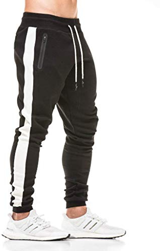 Tansozer Pantalon Jogging Homme Pantalon Survetement Homme Bas de Jogging Homme Coton Sportswear Sport Training Pantalon Sudation Running Jogger Pants Noir L