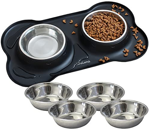 KaraLuna Napfunterlage aus Silikon mit Edelstahl Futternapf I Für Katzen & Hunde I Fressnapf Katze Futternapf Cat Bowl Hundenapf Katzenfressnapf Näpfe Station Napf Unterlage (400ml, Schwarz)