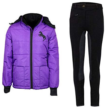 MS-Trachten Reitset Kinder Reitjacke Pia Lila mit Reitleggings Schwarz (134/140)