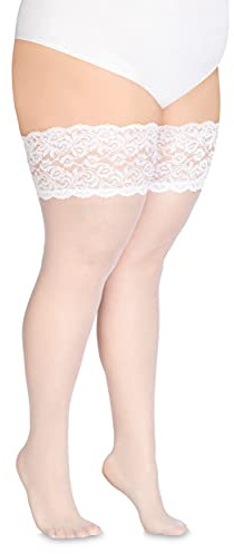 Annes styling Cecile Femmes Dentelle Sheer Cuisse Haute Bas Opaque Tenue 20 Deniers avec Silicone Antidérapan,taille unique,Blanc,