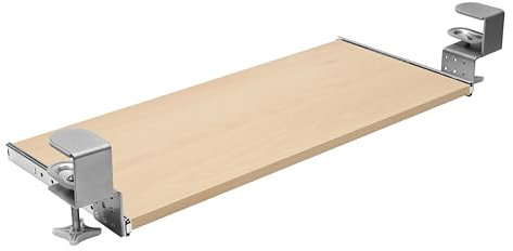 FIX&EASY Tastaturauszug klemmbar mit Tastaturablage 800X400mm buche Dekor, Tischklemmen höhenverstellbar silber, Schienen verzinkt 400mm, Auszug für Tastatur Maus Keyboard und Laptop Ablage