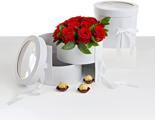 UNIKPACKAGING Premium-Qualität, runde Blume/Geschenkbox, 2-stöckig, mit Deckel, Größe 7,8 x 17,8 cm, für Luxus-Arrangements, Weiß