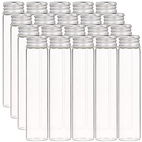 BENECREAT 20Pcs 25ml Versiegelte Glasflasche Mit Schraubverschluss Aus Aluminium Klare Flüssigkeitsprobe Fläschchen Für Geschenk Hochzeitsbevorzugungen Dekorationen
