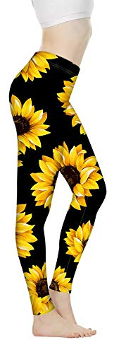 Biyejit Sunflowers High Waist Yoga Pants for Women Tummy Control Workout Pants Stretch Leggings