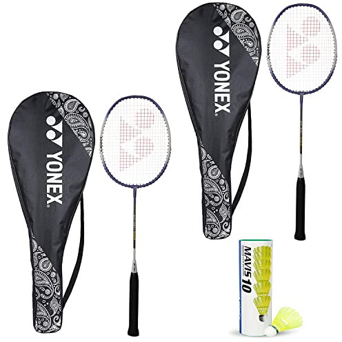 YONEX Best Badminton-Combo ZR 100 Light Aluminium-Mischung Schläger mit vollständiger Abdeckung, 2 Stück + Mavis 10 Federbälle, 6 Stück, Violett