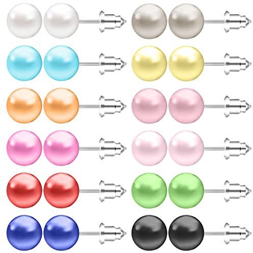 AoedeJ Bunte Perlenohrstecker Kleine Perlenohrringe Set Edelstahl Perlenohrstecker Für Frauen Mädchen (6mm)