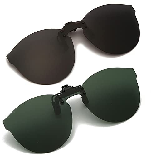 YAMEIZE Polarisierte Clip Sonnenbrille UV400-Schutz Randlose Gläser für Damen Herren Clip on Brille Fahren im Freien (grau + Dunkelgr)