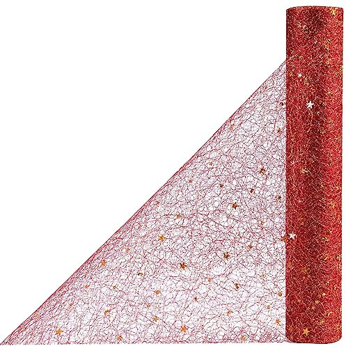 OSVINO Tischläufer Rot 30 cm x 10 m Mit Pailletten Deko Weihnachten Tischdeko Geburtstag Tischdecke Papierrolle Tischband Deko Taufe für Deko Hochzeit Esstisch Wohnzimmer Party Urlaub Handwerk