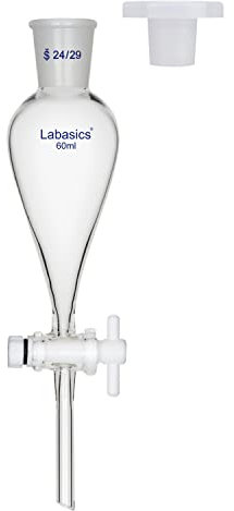 Labasics Vidrio Borosilicato 60 ml Embudo Separador Cónico de Pared Pesada con Juntas 24/29 y Llave de Paso de PTFE