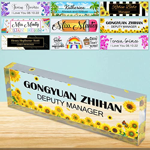 Desk Name Plate personalised Custom Acrylic Block Nameplate sign for Desks Office Customized Desk Plate Appreciation Décor Gift-8x2.5inch