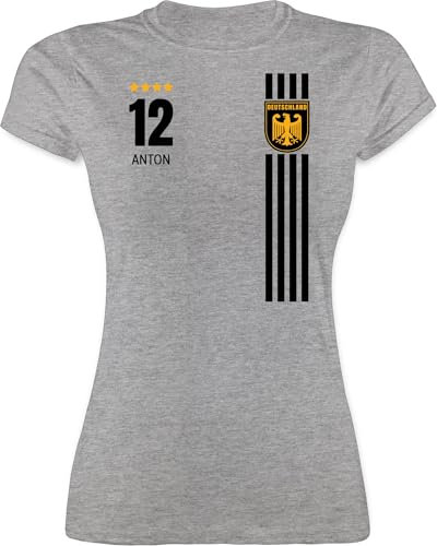 Shirt Damen - 2026 Fussball WM Fanartikel - Deutschland Germany Trikot Style - M - Grau meliert - Deutschland-t-Shirt em Trikots fußball deutsche Funshirts für Frauen Deutschland. Tshirt