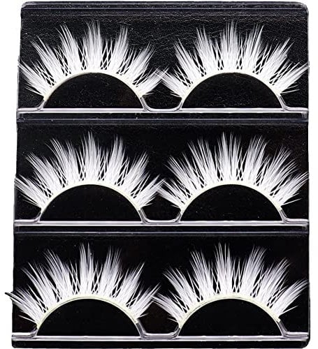 Lipfer 3 Pairs White Natural Cross False Eyelashes Anime Makeup Masquerade Must Use False Eyelashes Exaggerated White