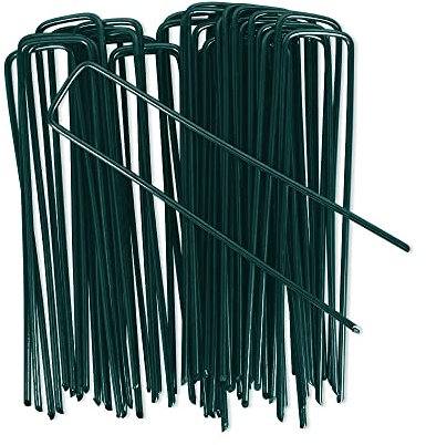 OUNUO 50 Erdanker verzinkt Anti Rost, 150mm lang x 25mm breit - Ø 3mm, Uförmige Bodenanker für Unkrautvlies Gartenvlies, Zaun, Camping, Garten,Grün