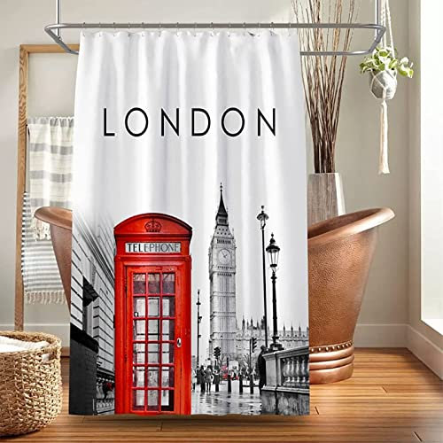 REECES London Duschvorhang 120 x 200 cm, Duschvorhang Anti-Schimmel Textil, Shower Curtains Polyester Stoff Wasserdicht Duschvorhänge für Badezimmer, Bad Vorhang mit 8 Haken
