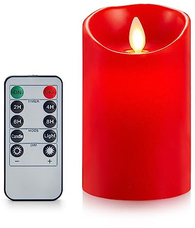 Koelaa LED Kerzen, Rote Flammenlose Kerze, Batteriebetrieben Kerzen, LED Kerzen mit Timerfunktion und Fernbedienung, Batteriebetriebene LED Echtwachskerzen, für Party, Weihnachtsdekoration-7.5 * 15cm