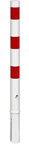 SPU Absperrpfosten Herausnehmbar - Parkplatz Poller Rot Weiß mit Schloss | Stahl Parkplatzsperre 900 mm hoch, 76 mm Durchmesser, inkl. Bodenhülse, Reflexfolie, Parkplatzbegrenzung & Anfahrschutz