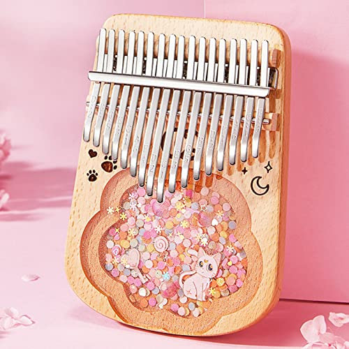 BOTOWI 21 Key Daumenklavier Crystal Kalimba, Transparentes Acryl C-Ton mit Eva-Tasche, 17 Tasten Fingerklavier Musical Geschenk, Aufkleber, Stimmhammer, Reinigungstuch,17keys cat