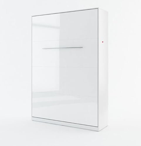 Homlando Lenart Schrankbett - Wandbett Concept Pro CP01 140x200 cm - Schrankklappbett Vertikal - Schrank mit integriertem Klappbett - Funktionsbett (Weiß Matt/Weiß Glanz)
