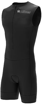 Sikma Herren Radsport-Skinsuit, gepolstert, einteilig, Trisuit, Bike-Top, kurz, Schwarz/ärmellos, XL