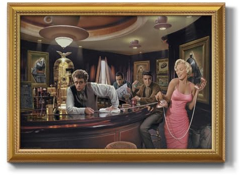 Java Dreams LS004 Wandkunst, James Dean Marilyn Monroe, Elvis Presley und Humphrey Bogart Gemälde, modernes Kunstwerk, goldgerahmt, Leinwanddrucke, Wanddekoration für Schlafzimmer und Badezimmer, 50,8