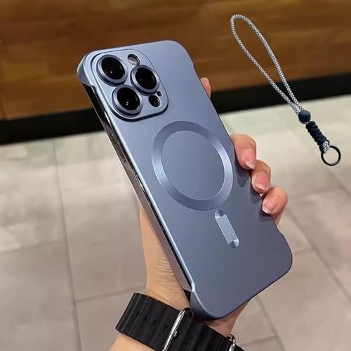 Metallic Paint Frameless Magnetic Phone Case for iPhone 15/14/13/12/11, Ultra Thin Design - Supports Wireless Charging, Matte Finish, and Lens Protection (Ice Blue,iPhone 14 Promax)