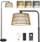 Lampadaire en rotin à intensité variable avec télécommande et ampoule LED, contrôle par application, Lampadaire boho avec abat-jour en rotin & lin, Lampadaire vintage pour salon, chambre à coucher.