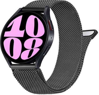 Amzpas Armband für Samsung Galaxy Watch 6 40mm 44mm Armband Damen Herren,Edelstahl Metall Mesh Ersatzarmband Magnetschloss 20mm Uhrenarmband für Samsung Galaxy Watch 6 Classic 43mm 47mm (Schwarz)