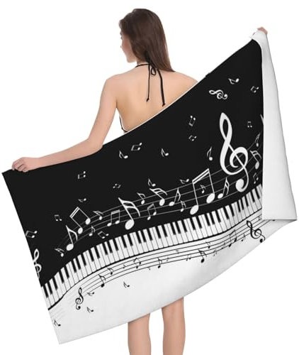 KWQDOZF Klaviertasten mit Musiknoten Bibliothek Bücherregal Buch Mikrofaser Strandtuch saugfähige Waschlappen für Badezimmer Fitnessstudio Spa 132 x 81 cm