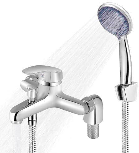Bathroom Sink Taps with Shower Head, Bath Taps with Shower Attachment, Modern Bath Mixer Taps with Shower Kit, Bath Filler Spout,Solid Brass Body