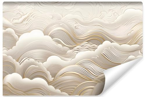 Muralo Fototapete Vlies 3D, Abstrakte weiße Wellen, Kunstdruck - 368x254 cm | Beeindruckendes 3D-Design, hochauflösender Druck - ideal für Wohnzimmer und Schlafzimmer, Ein außergewöhnliches Raumerlebnis