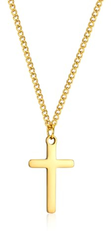 CERSLIMO Cross Necklace for Boys Girls, Stainless Steel Cross Chain Necklace with Chain-40+5CM | Silver/Gold/Black Small Size Cross Necklaces for Child Birthday Christmas Easter Thanksgiving Day