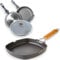 Set 11 pz Padelle con Coperchi in Vetro + Bistecchiera 24 cm, Fondo in Pietra Antiaderente, Piano Induzione e Gas, Padella per Cucinare, Cucina, Frittura, Fondo 24-28 h. 6cm + 5 Mestoli omaggio