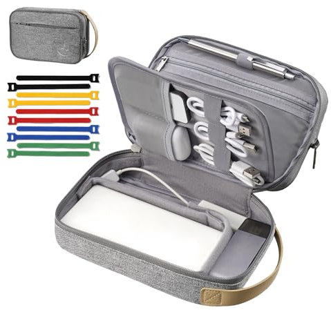 OrgaWise Cable Organiser Bag, Electronics Travel Organizer Accessories, Waterproof Universal Carry Travel Bag for Cords,Chargers Phone, Sd Card,Usbs (Grey)