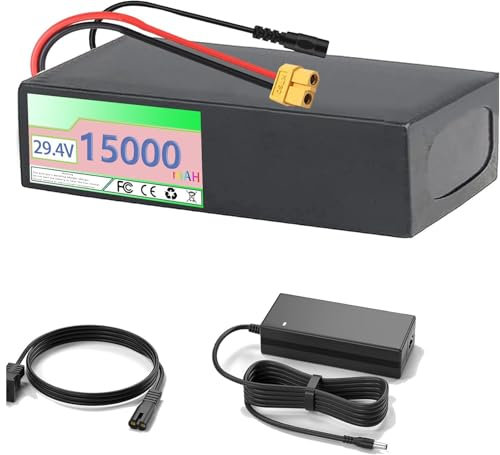 OmurgA Li-Ion Fahrrad Akku 24V,25.2V 29.4V 36V 48V,8Ah 10Ah 12Ah 15AH 20Ah Mit Hoher Kapazität Elektrischer Lithium-Ionen Akku Mit Ladegerät, High Power Lithium-Akku Für 1000W Motor 29.4V15AH,XT60