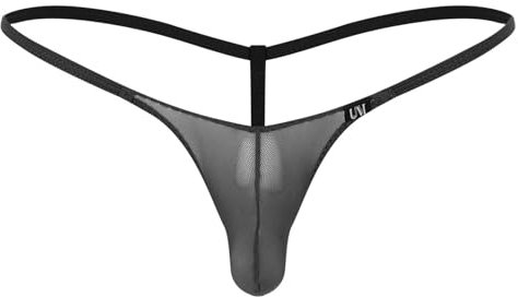 RUNQHUI Homme Micro String Ficelle Sexy Transparent G-String Tanga Thong Bikini Underwear M-XXL Noir XL
