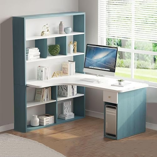 Moderner L-förmiger Schreibtisch aus Holz mit Stallschubladen und Ablagen, Eck-Computertisch für Heimbüro, Arbeitsplatz