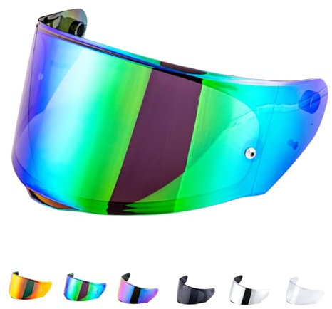 Helmvisier für Assault/Rapid/Stream,Motorradhelm Visier für LS2 FF800/FF353/FF328,Motorrad Windschutz Helm Objektiv Visier Vollgesichts,Helmvisiere Zubehör Ersatz(Chrom Grün)