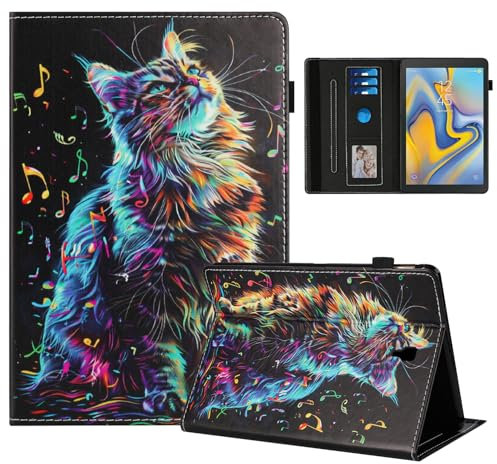 Rostsant Funda Samsung Galaxy Tab A 10,5 2018 PU Caso de Cuero Funda Tipo Cartera Carcasa para Samsung Galaxy Tab A 10,5 Pulgadas 2018 SMT590/T595/T597 Gato con Nota Musical