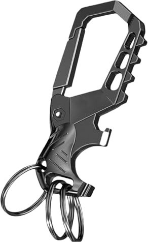 Lilbitty 1 Stück Schwarzer Metall Schlüsselanhänger Groß Stabil, Schlüsselring Metall Schwer, Praktischer Schlüsselanhänger mit Flaschenöffner und Schraubenzieher für Männer und Frauen