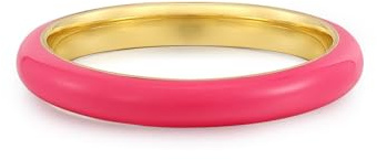 GLANZSTÜCKE MÜNCHEN Damen Ring 925/- Sterling Silber gelbgold | gelbvergoldet 14 Karat, Bandring, Emaille pink