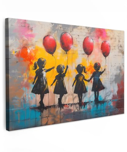 MuchoWow© Wandbilder Groß XXL Schlafzimmer Home Deko Wohnung Bild | 140x90 cm - Wohnzimmer Fotoleinwand Wand Bilder Leinwand Wall Decor Graffiti - Kinder - Street art - Ballon - Banksy