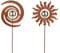 Kobolo Gartenstecker Mix Felix, 2er Set, Metall in Rostoptik, dekorative Blumenstecker mit Edelstahlkugel, sonnenförmiges Design & Spiralform für Garten, Balkon & Blumentopf